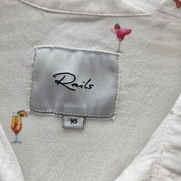 Rails Whitney Cocktail Hour Print Button Up Shirt Ivory White Size XS Party - Picture 6 of 8